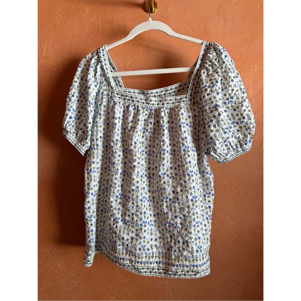 Max Studio London Floral Blouse Cottagecore Puff Sleeve Square Neck Large